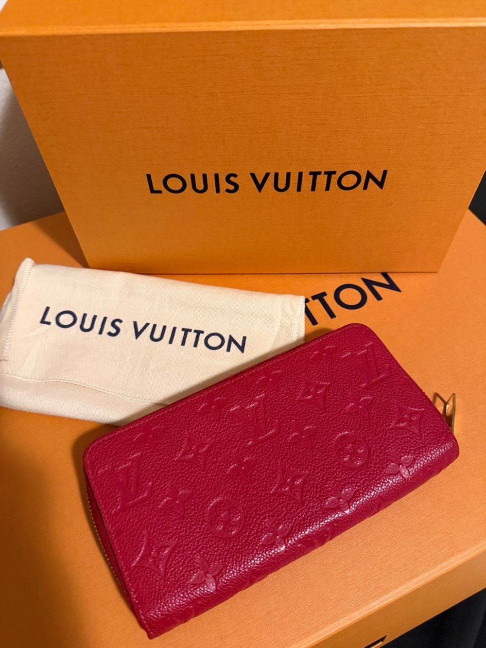Louis Vuitton Red Embossed Monogram Zippy Wallet
